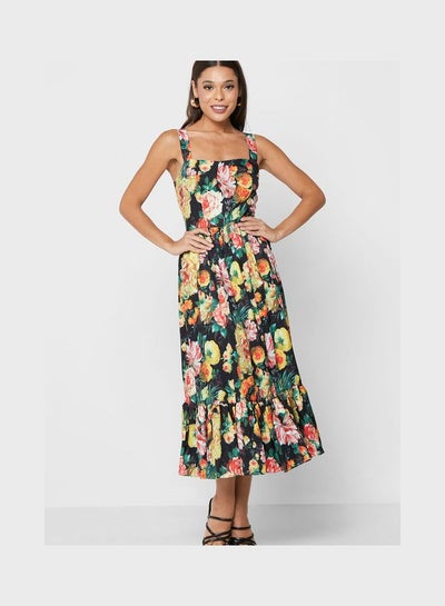 Buy Floral Print Fit And Flare Dress Multicolour in Saudi Arabia