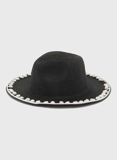 اشتري Pom Pom Edge Straw Fedora Black في السعودية