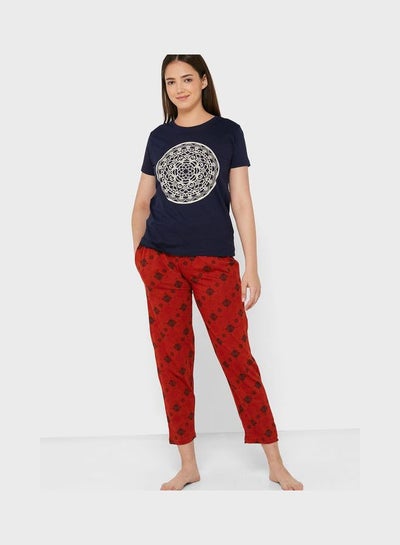 Buy Printed Pyjama Set Black in Saudi Arabia