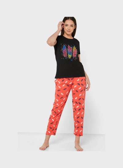 Buy Printed Pyjama Set Black in UAE