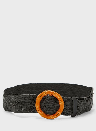 Buy Bamboo Buckle Raffia Belt Black in Saudi Arabia