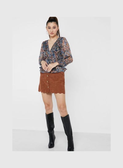 Buy Button Front Skirt Brown in Saudi Arabia