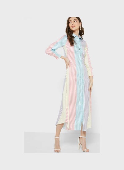 Buy Button Down Printed Dress Multicolor in Saudi Arabia