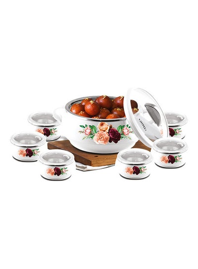 Buy 6-Piece Insulated Bowl With Plastic Lid And Casserole Dish White 1000ml in Saudi Arabia