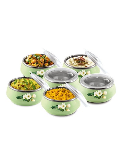 Buy 6 Piece Insulated Casserole Set With Lid Green 255ml in Saudi Arabia