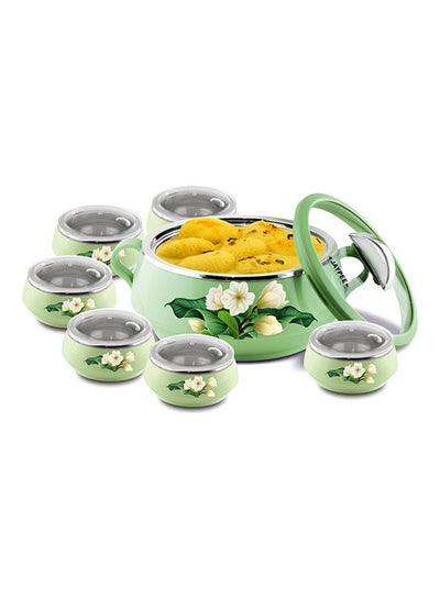 اشتري 7 Piece Insulated Bowl with Plastic Lid  and Casserole Set Green 1000مل في السعودية