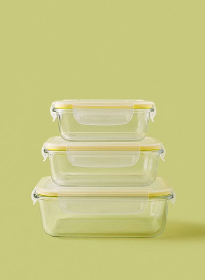 3 Piece Borosilicate Glass Food Container Set - Airtight Lids - Lunch Box -  Rectangle - Food Storage Box - Storage Boxes - Kitchen Cabinet Organizers -  Glass Food Container - Yellow