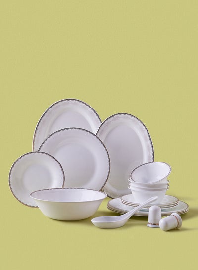 Buy 18 Piece Opalware Dinner Set - Light Weight Dishes, Plates - Dinner Plate, Side Plate, Bowl, Serving Dish And Bowl - Serves 4 - Festive Design Lace Gold White in Saudi Arabia