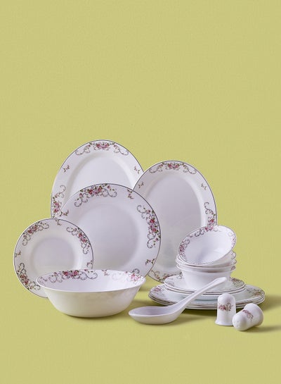 Buy 18 Piece Opalware Dinner Set - Light Weight Dishes, Plates - Dinner Plate, Side Plate, Bowl, Serving Dish And Bowl - Serves 4 - Festive Design Orchid Gold White in Saudi Arabia