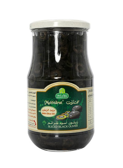 Buy Mukhtarat Sliced Black Olives In Olive Oil 650grams in UAE