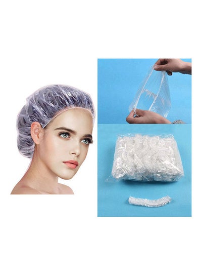 اشتري Shower Cap Disposable - 100 Pcs Thickening Women Waterproof Shower Caps Clear في الامارات