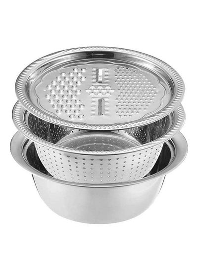 Buy Singslife Stainless Steel Basin With Grater Multifunctional Drain Basket With Vegetable Cutter 3 In 1 Silver in Egypt