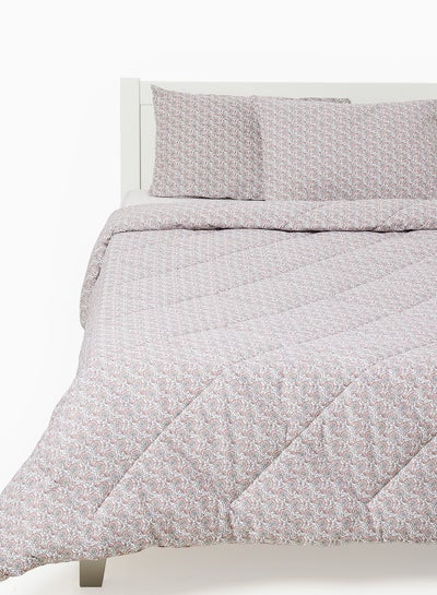 Buy Comforter Set King Size All Season Everyday Use Bedding Set 100% Cotton 3 Pieces 1 Comforter 2 Pillow Covers  White/Grey/Light Pink Cotton White/Grey/Light Pink 240 x 260cm in UAE