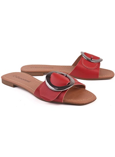 Buy Zora Dyed Flat Sandals Red in Saudi Arabia