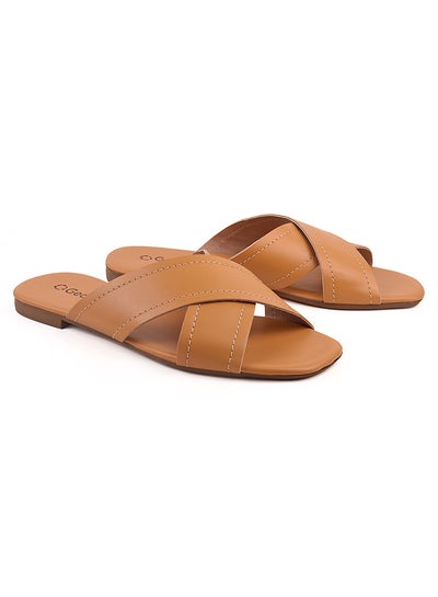 Buy Rylie Dyed Flat Sandals Mustard in Saudi Arabia