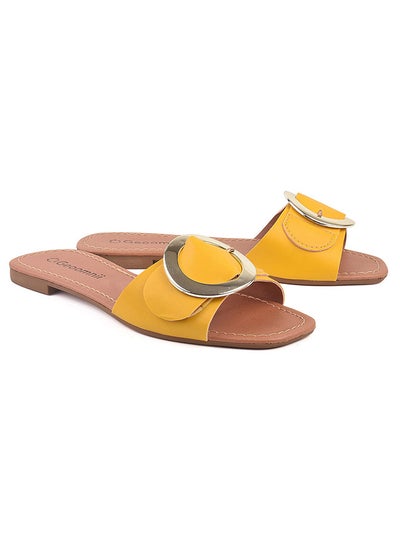 Buy Zora Dyed Flat Sandals Yellow in Saudi Arabia