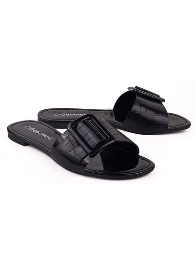 Buy Tinley Animal Printed Flat Sandals Black in Saudi Arabia