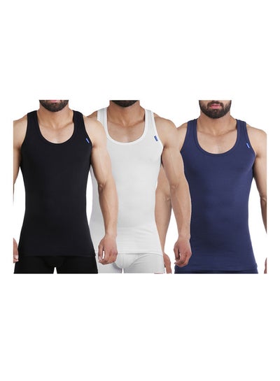 Buy Sleevless Cotton Undershirts Lycra Pack Of 3 Multicolour in Egypt