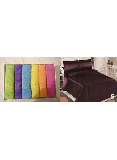 Buy Satin Bed Sheet Set  5 Pcs Cotton Dark Purple 160x45cm in Egypt