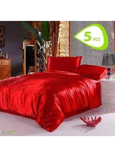 Buy Satin Bed Sheet Set  5 Pcs Cotton Red 160x45cm in Egypt