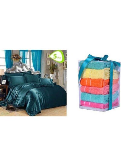 Buy Satin Bed Sheet Set 5 Pcs With Cotton Towels - 6 Pcs Cotton Multicolour 160x45cm in Egypt