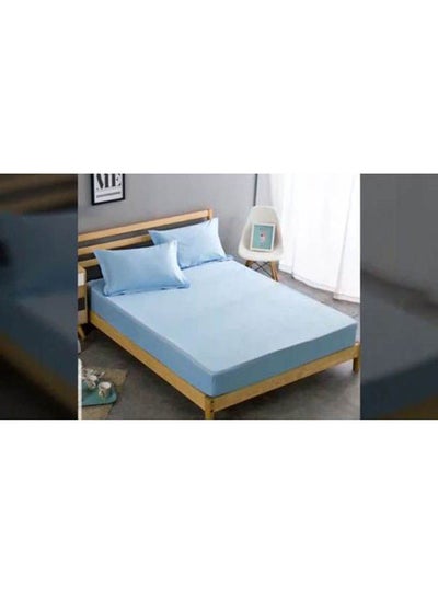 Buy Protective Cotton Bed Sheet Set  3 Pcs Cotton Sky Blue 160x200cm in Egypt