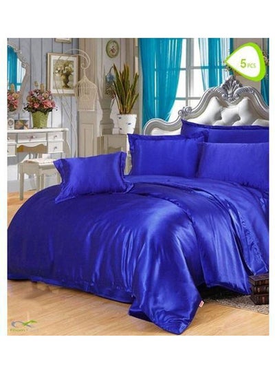 Buy Satin Bed Sheet Set  5 Pcs Cotton Blue 160x45cm in Egypt