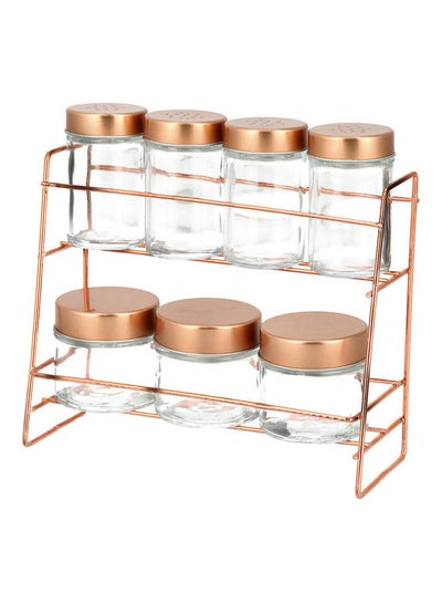 سعر 7 Piece Glass Spice Jars With Copper Lid And Metal Stand Copper