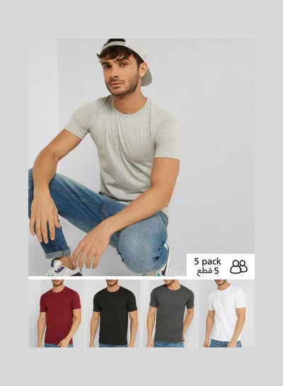 Buy Pack Of 5 Essential Crew Neck T-Shirt Multicolour in UAE