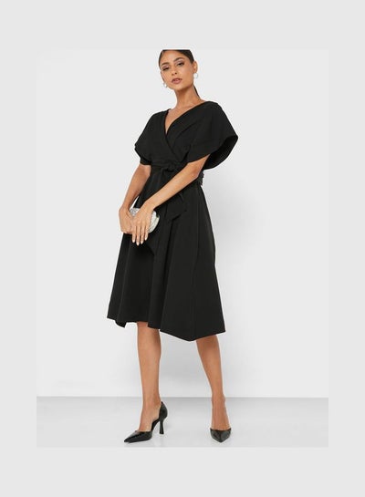 Buy Off Shoulder Flared Dress Black in Saudi Arabia
