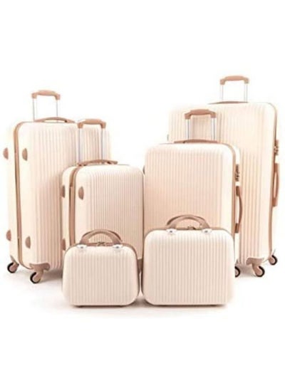 Buy 6 Pack 4 Whlees Hardside Luggage Trolley Bag Set BEIGE/GOLD in Saudi Arabia