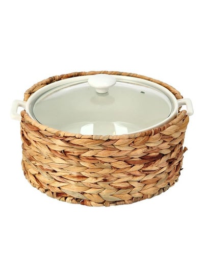 Buy Casserole With Lid And Sea Grass Basket Beige/White 31x26.5 x10.5cm in Saudi Arabia