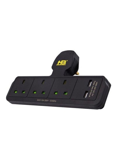 Buy 3 Sockets Power Adapter With 2 USB Ports Black 17x5x5cm in Saudi Arabia