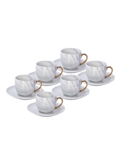 Buy 12-Piece Bone Coffee Cup And Saucer Set Grey/White/Gold 220ml in Saudi Arabia