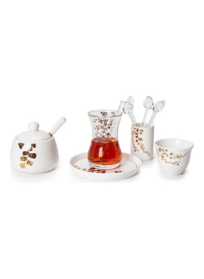 Buy 28-Piece Porcelain Tea And Coffee Set White/Gold 150ml in Saudi Arabia