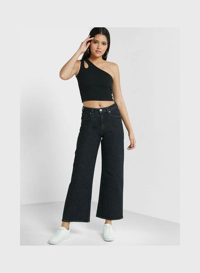 Buy High Waist Straight Jeans Black in Saudi Arabia