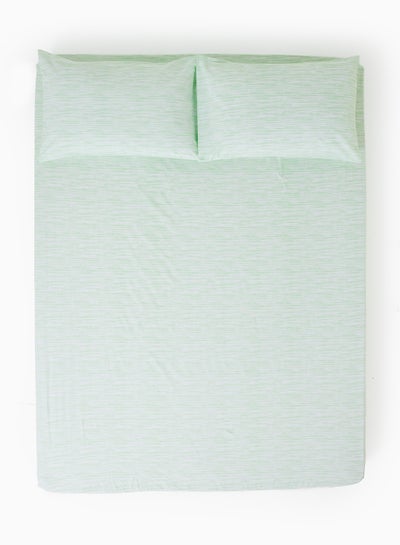 اشتري Fitted Bedsheet Set Super King Size High Quality 100% Cotton Percale 144 TC Light Weight Everyday Use 1 Bed Sheet And 2 Pillow Cases Printed Pale Green/White Cotton Pale Green/White في الامارات