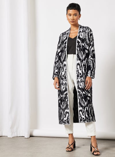 Buy Longline Jacquard Cardigan White/Black in UAE