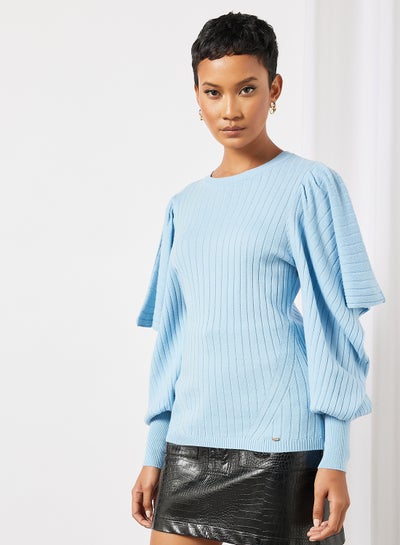 Buy Draped Sleeve Sweater Light Blue in UAE