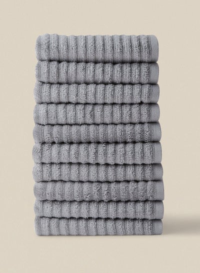 Buy 10 Piece Bathroom Towel Set - 450 GSM 100% Cotton Ribbed - 10 Hand Towel - Mountain Grey Color - Highly Absorbent - Fast Dry in Saudi Arabia