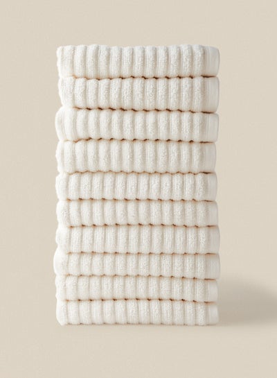 Buy 10 Piece Bathroom Towel Set - 450 GSM 100% Cotton Ribbed - 10 Hand Towel - Natural Color - Highly Absorbent - Fast Dry Natural 40 x 70cm in Saudi Arabia