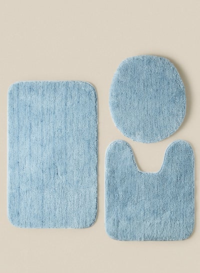 Buy Bath Mat - 100% Polyester 1750 GSM - Urban Living Bathroom Rug With TPR Backing - Soft And Cushion Light Blue Bath Rug: 45x75 cm & 45x51 cm & 36x41cm in UAE