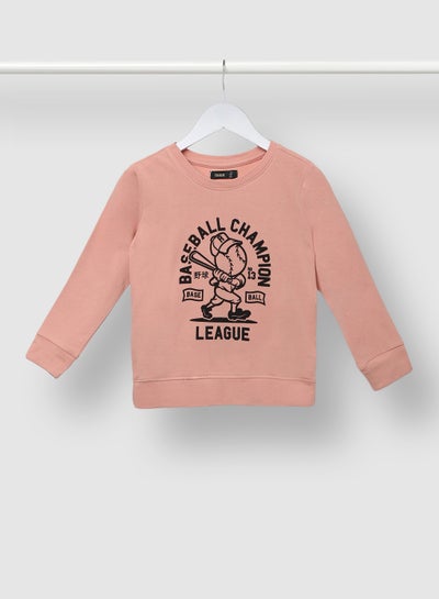 Buy Comfortable Boys Graphic Printed Long Sleeve cotton Crew Neck Casual Sweatshirt Pink/Black in UAE