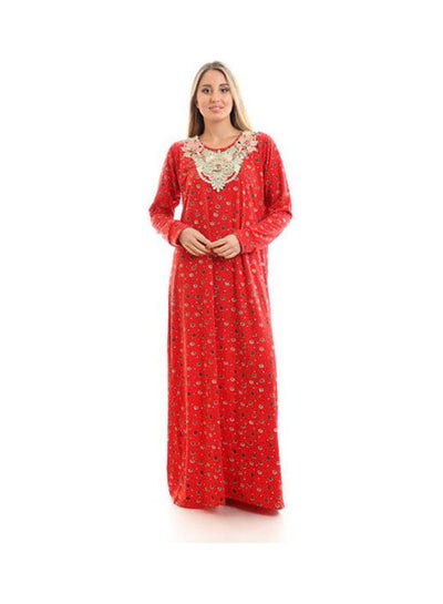 Buy Printed Long Sleeve Maxi Jalabiya Red in Egypt