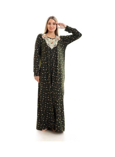 Buy Printed Long Sleeve Maxi Jalabiya Dark Green in Egypt