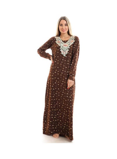 Buy Printed Long Sleeve Maxi Jalabiya Brown in Egypt