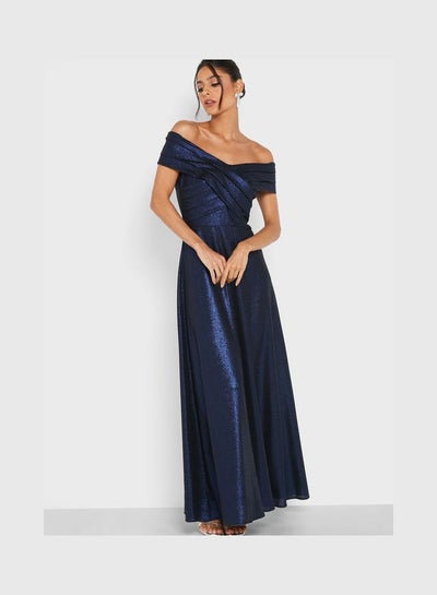 اشتري Shimmer Off Shoulder Dress Blue في الامارات