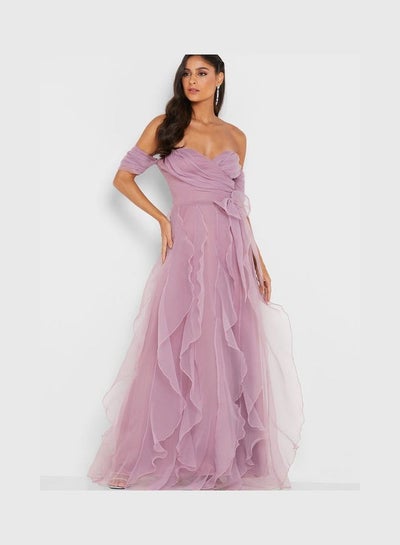 Buy Off-Shoulder Ruffled Dress Purple in Saudi Arabia