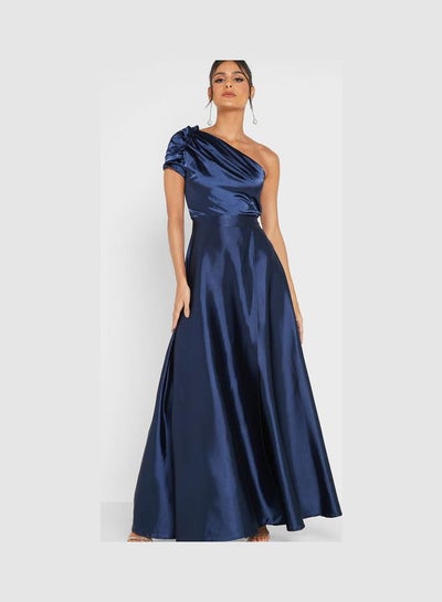 Buy One-Shoulder Slit Dress Navy in UAE