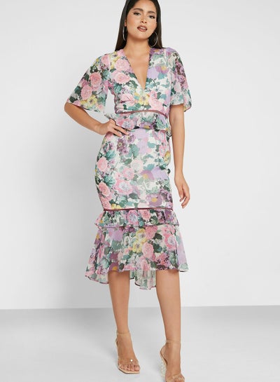 Buy Ruffle Hem Printed Dress Prints in Saudi Arabia